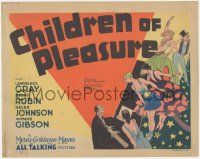 2c167 CHILDREN OF PLEASURE TC 1930 colorful art of Lawrence Gray playing piano for flappers, rare!