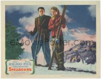 2c230 SPELLBOUND LC 1945 Alfred Hitchcock, great close up of Ingrid Bergman & Gregory Peck skiing!