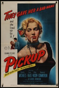 2c134 PICKUP 1sh 1951 great bad girl image, sexy smoking Beverly Michaels lived up to her bad name!