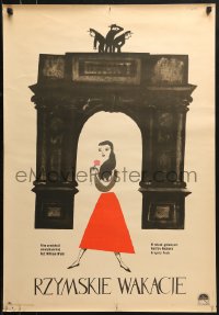 2c415 ROMAN HOLIDAY Polish 23x34 1958 different Flisak art of Hepburn under Arc de Triomphe, rare!