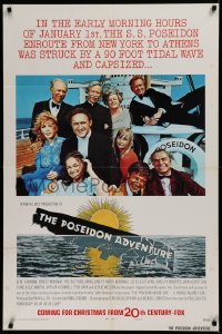 2c136 POSEIDON ADVENTURE teaser 1sh 1972 different image of top cast smiling on ship deck, rare!