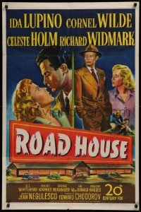 2c138 ROAD HOUSE 1sh 1948 great art of Ida Lupino & Cornel Wilde, film noir, cool art, very rare!