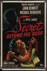 2c140 SECRET BEYOND THE DOOR 1sh 1947 great art of Joan Bennett & strangler, Fritz Lang film noir!