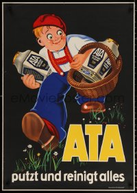 2c329 ATA 23x33 German advertising poster 1930s art of boy, cleanses and cleans everything!