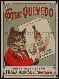 2c325 COGNAC QUEVEDO 24x32 French advertising poster 1930s great art of cat wearing suit, rare!