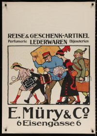 2c316 E. MURY & CO 30x42 Swiss advertising poster 1930s art of a family ready to board train, rare!