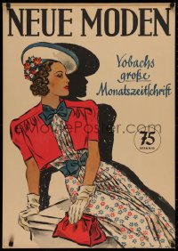 2c331 NEUE MODERN 23x33 German advertising poster 1938 Rugen art of pretty model in floral dress!