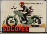 2c311 SOCOVEL 24x34 Belgian advertising poster 1950s great art of a man riding Socovel motorcycle!