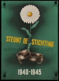 2c309 STICHTING 1940-1945 15x21 Dutch special poster 1952 G. Hamaker art of flower & shackles, rare!