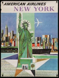 2c280 AMERICAN AIRLINES NEW YORK 30x40 travel poster 1964 great Webber art of Lady Liberty, rare!