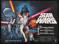 2d100 STAR WARS British quad 1978 George Lucas sci-fi epic, art by Tom Chantrell, Academy Awards!