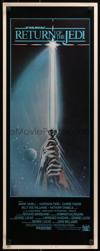 2d322 RETURN OF THE JEDI int'l insert 1983 George Lucas, art of hands holding lightsaber by Reamer!