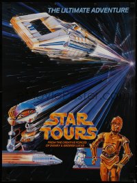 2d432 STAR TOURS 18x24 special poster 1986 Star Wars & Disney, Delaney art of C-3PO & R2-D2!
