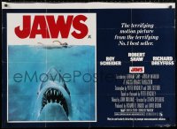 2f380 JAWS British quad 1975 art of Steven Spielberg's classic shark attacking sexy swimmer!
