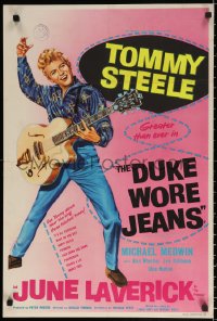 2f426 DUKE WORE JEANS English double crown 1958 full-length art of Tommy Steel playing guitar!