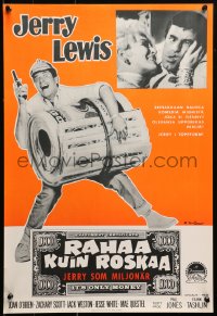 2f207 IT'S ONLY MONEY Finnish 1962 wacky private eye Jerry Lewis with enormous wad of cash!