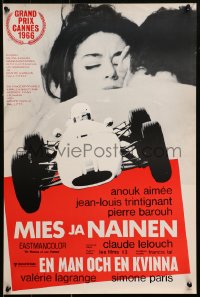 2f218 MAN & A WOMAN Finnish R1970s Lelouch's Un homme et une femme, Aimee & Trintignant kiss + car!