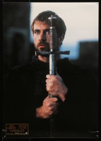 2f083 HAMLET German 12x19 1990 Mel Gibson in title role holding sword, William Shakespeare!