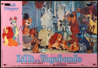 2f748 LADY & THE TRAMP Italian 19x26 pbusta R1966 Walt Disney romantic canine dog classic cartoon!