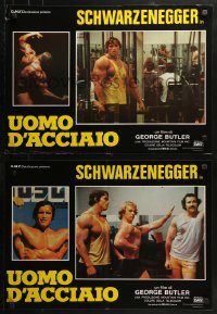 2f769 PUMPING IRON group of 4 Italian 19x26 pbustas 1986 young bodybuilder Arnold Schwarzenegger!