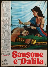 2f756 SAMSON & DELILAH Italian 19x27 pbusta R1959 sexy different Hedy Lamarr over Victor Mature!