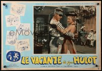 2f813 MR. HULOT'S HOLIDAY Italian 13x19 pbusta 1954 Jacques Tati as Monsieur Hulot & Nathalie Pascaud!