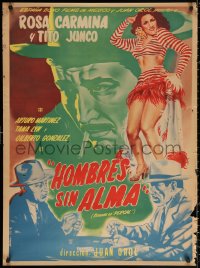 2f068 HOMBRES SIN ALMA Mexican poster 1951 Yanez artwork of sexy Rosa Carmina, Tito Junco!