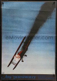 2f097 ACES HIGH Polish 19x26 1977 Malcolm McDowell, WWI airplane crashing art by Wasilewski!