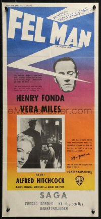 2f112 WRONG MAN Swedish stolpe 1957 Henry Fonda, Miles, Hitchcock, completely different and rare!