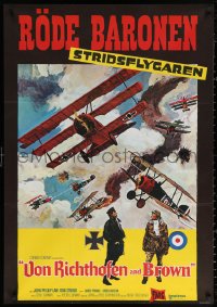 2f105 VON RICHTHOFEN & BROWN Swedish 1972 cool artwork of WWI airplanes in dogfight!