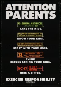 2g451 ATTENTION PARENTS 27x39 1sh 2000 MPAA rating guide for adults, exercise responsibility!