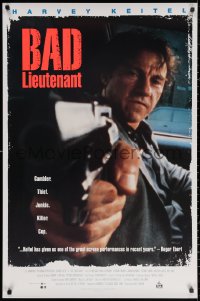 2g138 BAD LIEUTENANT 27x41 video poster 1992 Abel Ferrara, close up of Harvey Keitel with gun!