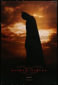 2g469 BATMAN BEGINS teaser DS 1sh 2005 June 17, full-length image of Christian Bale in title role!
