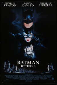 2g471 BATMAN RETURNS int'l advance 1sh 1992 Burton, Keaton, cool dark date design!