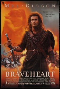 2g506 BRAVEHEART advance 1sh 1995 cool image of Mel Gibson as William Wallace!