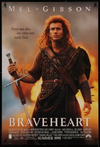 2g507 BRAVEHEART int'l advance 1sh 1995 cool image of Mel Gibson as William Wallace!