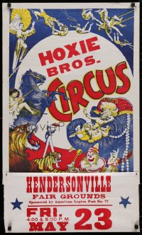 2g052 HOXIE BROS. CIRCUS 21x28 circus poster 1960s cool art of tiger, lion and more!