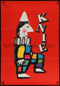 2g053 KNIE 28x39 Swiss circus poster 1956 cool Herbert Leupin art of clown over red background!