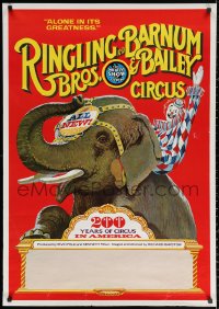 2g063 RINGLING BROS & BARNUM & BAILEY CIRCUS 28x40 circus poster 1975 clown riding elephant!