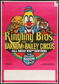 2g058 RINGLING BROS & BARNUM & BAILEY CIRCUS 28x40 circus poster 1973 art of clown, lion & tiger!