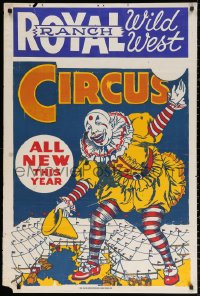 2g065 ROYAL RANCH WILD WEST CIRCUS 28x42 circus poster 1970s big top art of laughing clown!