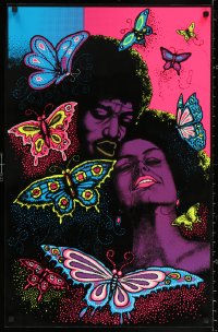 2g273 BUTTERFLIES blacklight 22x33 commercial poster 1970s groovy couple on crushed black felt!