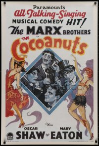2g276 COCOANUTS 27x39 commercial poster 1980s art of all 4 Marx Brothers & sexy showgirls!