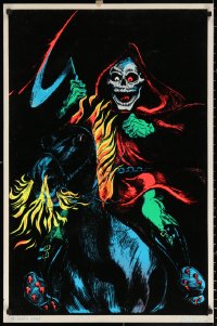 2g277 DEATH RIDER blacklight 23x35 commercial poster 1980 grim reaper on crushed black velvet!