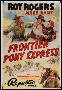 2g285 FRONTIER PONY EXPRESS 27x40 commercial poster 1990s Roy Rogers saving Mary Hart from bad guy!