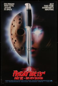 2g617 FRIDAY THE 13th PART VII int'l 1sh 1988 slasher horror sequel, Jason's back, white taglines!