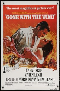 2g645 GONE WITH THE WIND 1sh R1980s Terpning art of Gable & Leigh over Burning Atlanta!