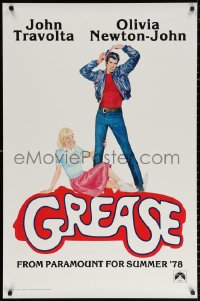 2g652 GREASE teaser 1sh 1978 Fennimore art of John Travolta & Olivia Newton-John, classic!