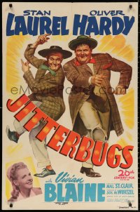 2g710 JITTERBUGS 1sh 1943 really cool artwork of Stan Laurel & Oliver Hardy, Blaine, ultra-rare!