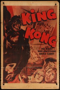 2g729 KING KONG 1sh R1952 different art of Fay Wray, Robert Armstrong & the giant ape!